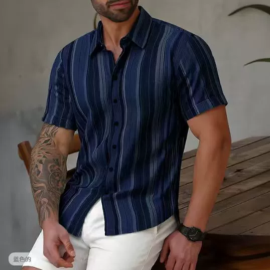ID:21704 - New style lapel striped short sleeve shirt